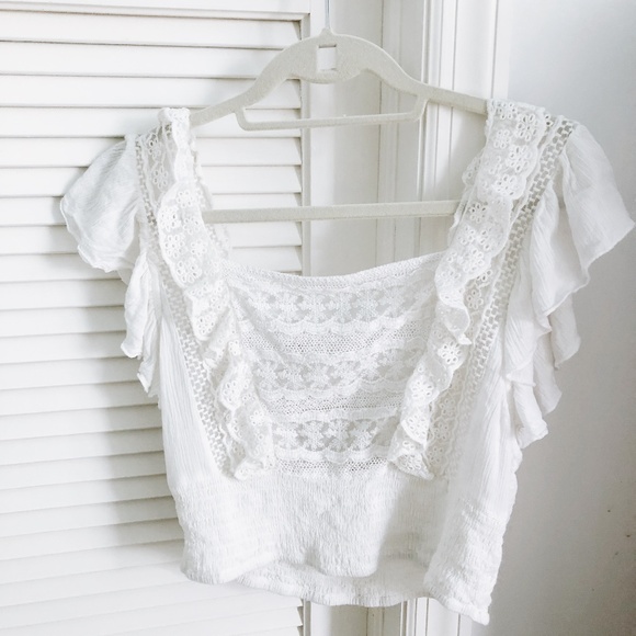 Free People Tops - FREE PEOPLE WHITE LACE BLOUSE